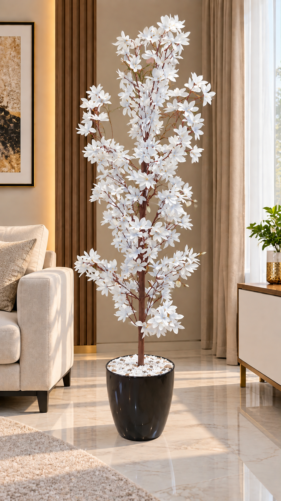 Artificial White Flower Tree – Decorative Faux Blossom Plant for Home, Office & Living Room, 170CM Height