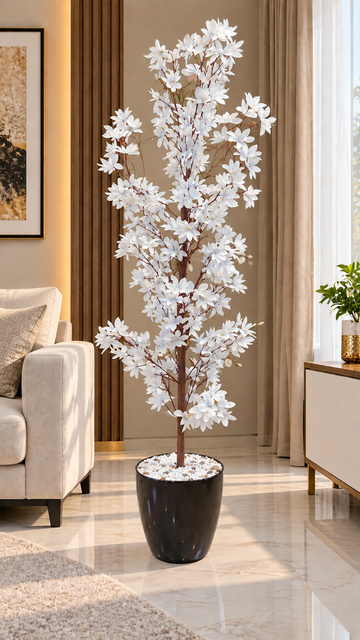 Artificial White Flower Tree – Decorative Faux Blossom Plant for Home, Office & Living Room, 170CM Height
