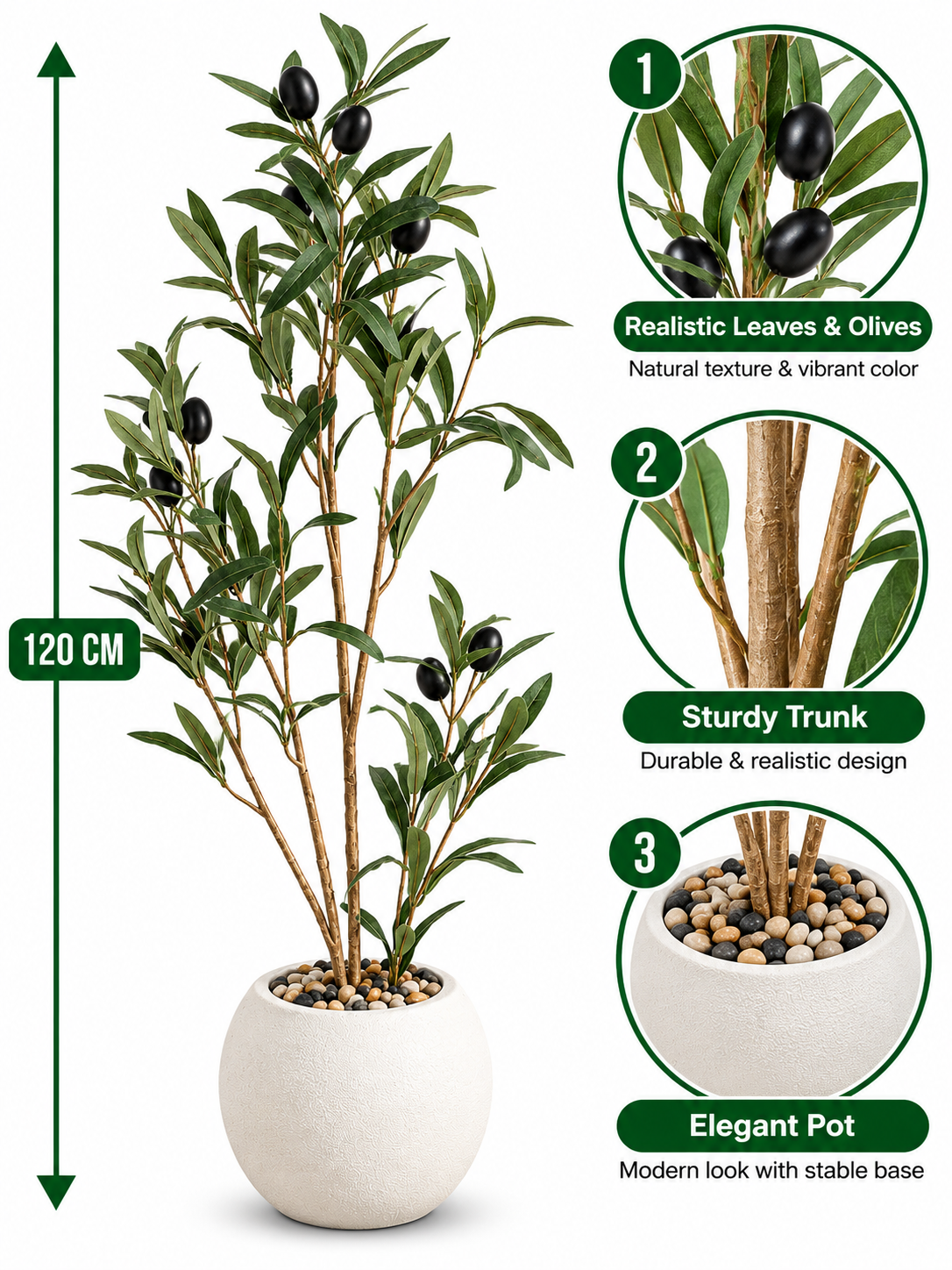 Fruitful Zaitone Plant 120CM White Decorative Pot For Living Home and Living Home
