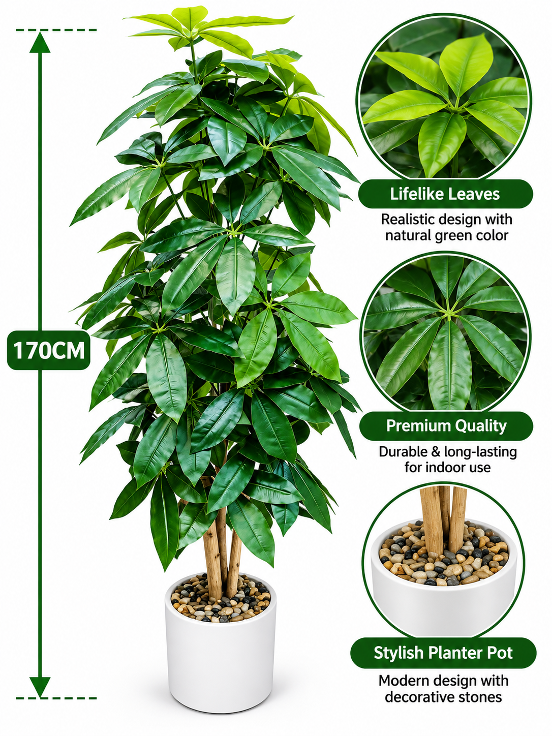 Artificial 170CM Manga Plants 3 Stems Decorative White Pot for Home Decoration And KSA Decoration Home