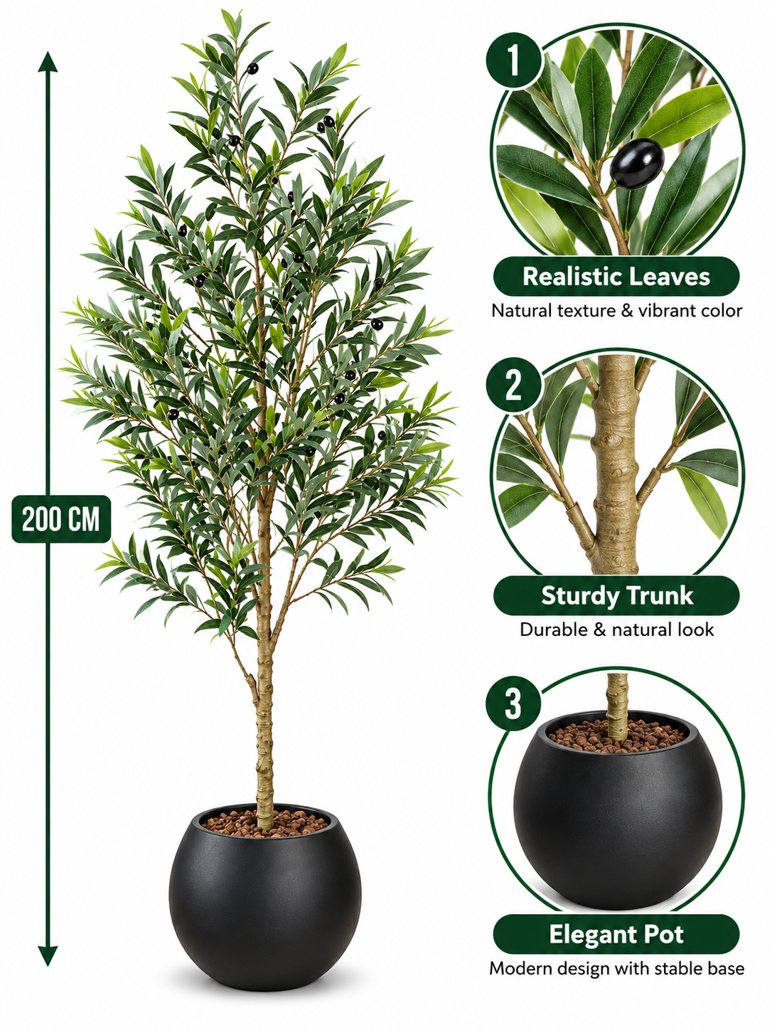 200CM Premium Fruitful Zaitone Plant With White Decorative Pot for Living Rooms And Home Decoration | شجرة الزيتون | Zaitone Tree |